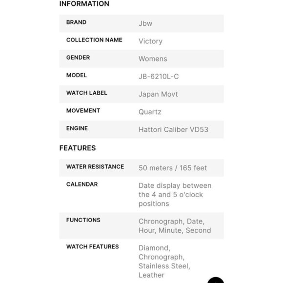 JBW Victory Blue Mother of Pearl Chronograph Dial Diamond Ladies Watch New - Picture 11 of 12